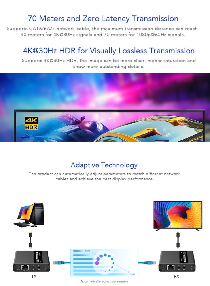 لينكينج ممدد HDMI لمسافة 70 متر عبر CAT6 بدقة 4K@30Hz مع PoC موديل LKV223P من LENKENG - Image 5