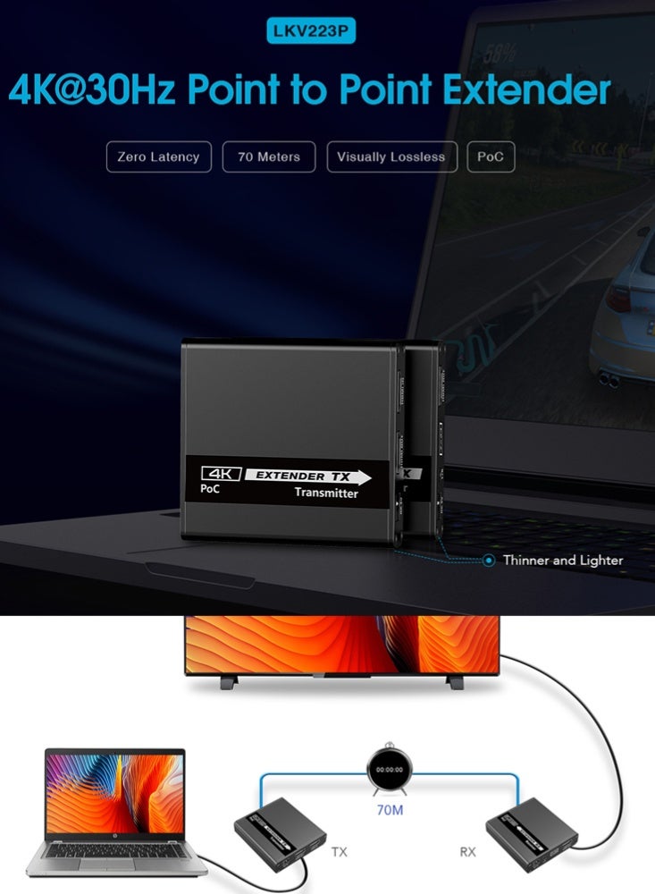لينكينج ممدد HDMI لمسافة 70 متر عبر CAT6 بدقة 4K@30Hz مع PoC موديل LKV223P من LENKENG - Image 4