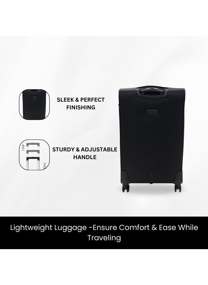GIORDANO - GIORDANO Casablanca Series Check-In Large Suitcase Black, Soft Nylon Lightweight Durable Expandable 4 Wheels Luggage Trolley Bag 28" With Secure 3 Digit Number Lock. - Image 1