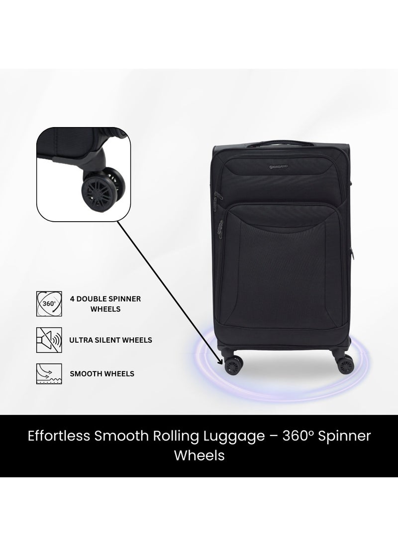 GIORDANO - GIORDANO Casablanca Series Check-In Large Suitcase Black, Soft Nylon Lightweight Durable Expandable 4 Wheels Luggage Trolley Bag 28" With Secure 3 Digit Number Lock. - Image 1