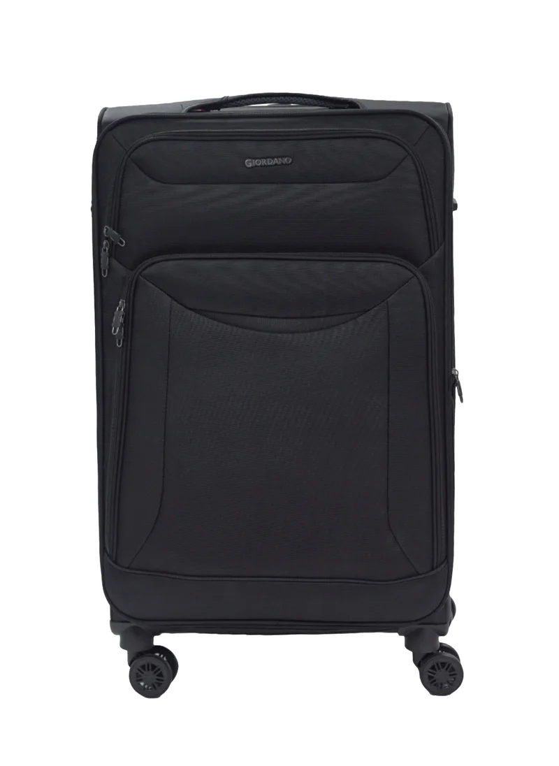 جيوردانو GIORDANO Casablanca Series Check-In Large Suitcase Black, Soft Nylon Lightweight Durable Expandable 4 Wheels Luggage Trolley Bag 28" With Secure 3 Digit Number Lock.