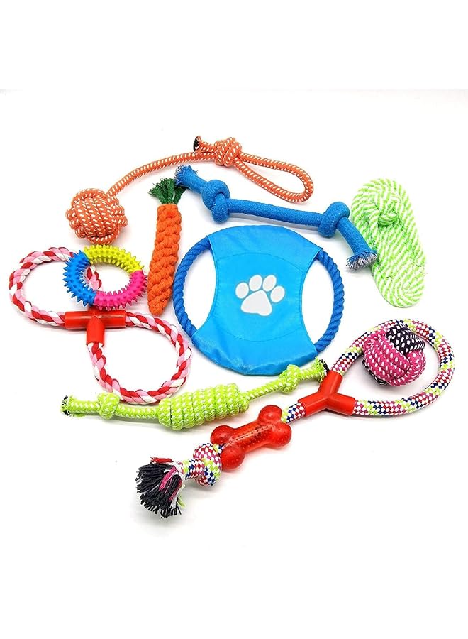 SKY-TOUCH 10Pcs Cotton Rope Dog Toys Pet Puppy Toys Gift Set Combination Dog Toys Ball Doll Carrot Pattern Harmless Puppy Chew Teeth Training Toys For Small Dog Cat Colorful - Image 1