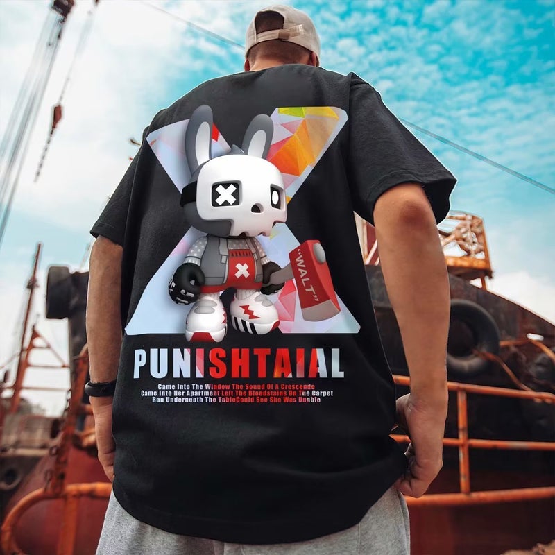 American-style Hip-hop Short-sleeved T-shirt Men's Summer Instagram Popular Brand All-match Half-sleeved Top Hong Kong-style Loose Large Size Round Neck T-shirt - Image 3
