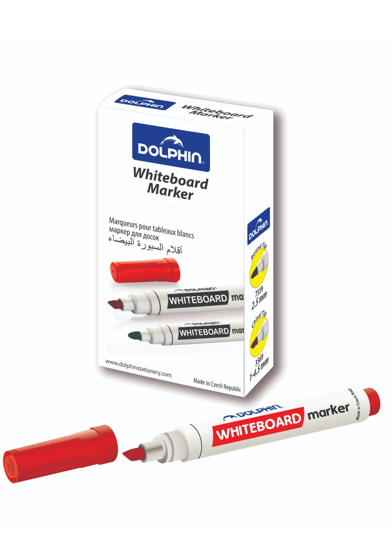 Dolphin Premium Whiteboard Marker Red Ink 5 mm Chisel Tip, Pack of 10 - Image 1