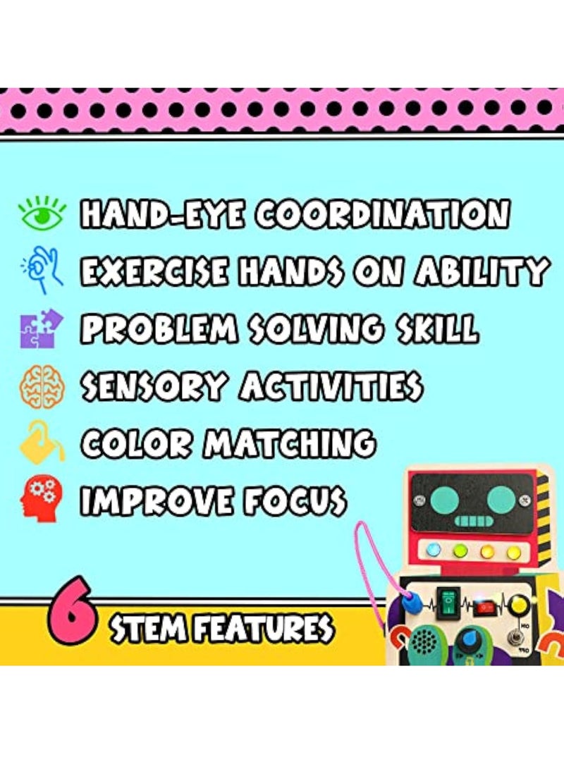 KASTWAVE Sensory Toys with Light Switch, Sensory Busy Board, Montessori Wooden Robot Button with Wires, Sounds Travel, Preschool Learning Activities, Early Age Educational Puzzles Gift, for Toddler - Image 4