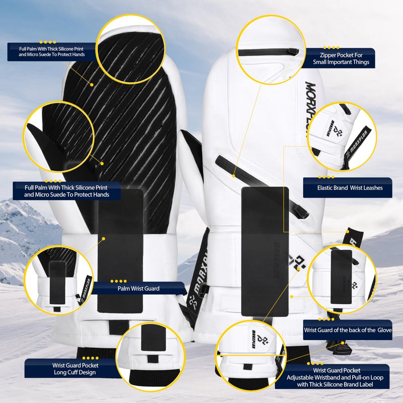 MORXPLOR Ski Mittens with Wrist Guards Low Profile,Double-Side Wrist Protection Pair Snowboarding Mitten - Image 2