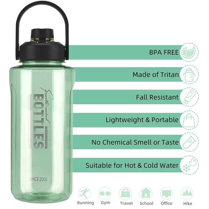 Olerd Half Gallon/64oz Water Bottle With Handle, 2L Leak proof BPA Free Fitness Sports Water Jug, Ensure You Drink Enough Water Daily for Gym and Outdoor Sports(Green) - Image 3