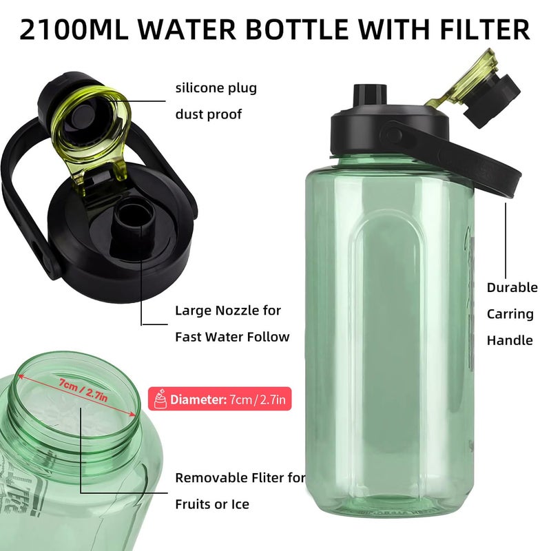 Olerd Half Gallon/64oz Water Bottle With Handle, 2L Leak proof BPA Free Fitness Sports Water Jug, Ensure You Drink Enough Water Daily for Gym and Outdoor Sports(Green) - Image 2