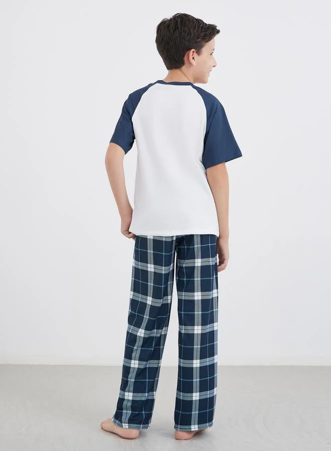 Styli Styli Printed Raglan Sleeve T-Shirt and Check Pyjama Set