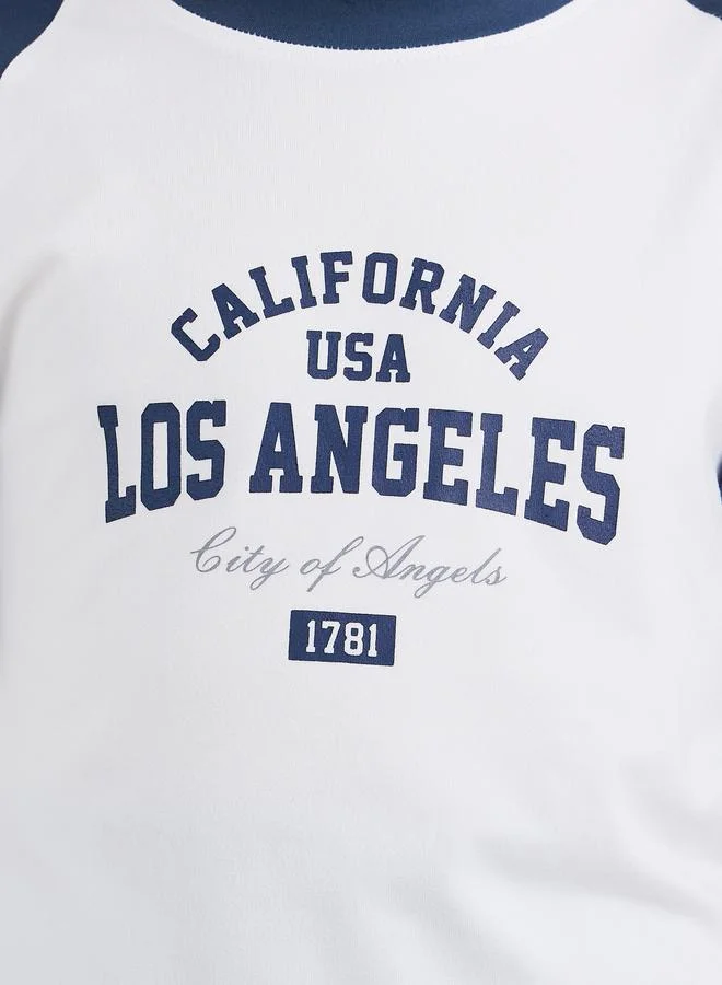 Styli Styli Printed Raglan Sleeve T-Shirt and Check Pyjama Set