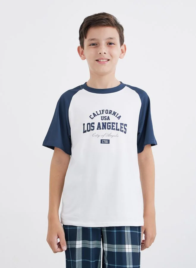 Styli Styli Printed Raglan Sleeve T-Shirt and Check Pyjama Set