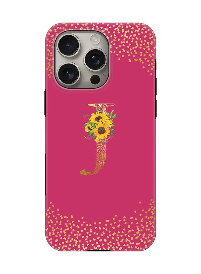 Stylizedd Tough Pro Magnetic Case for iPhone 16 Pro, Dual Layer hybrid PC + TPU Mobile Cover Matte - Custom Floral Monogram - J ( Deep Pink ) - Image 1