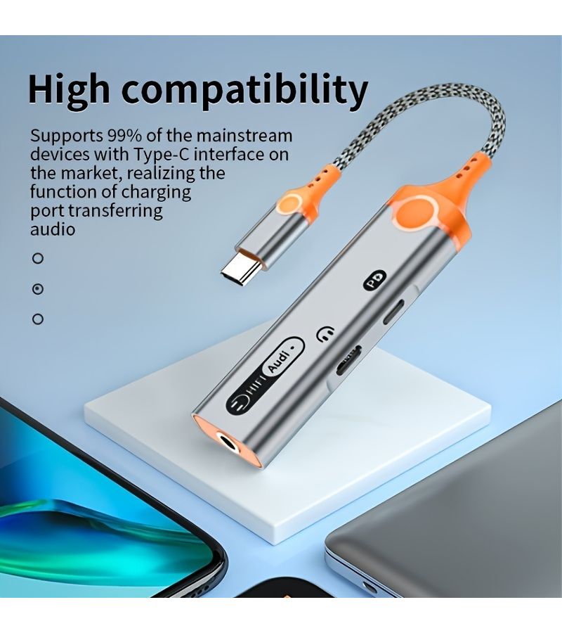 أسود رمادي 3 في 1 محول USB C مع شحن سريع 60 واط ومقبس صوت 3.5 مم متوافق مع آيفون وسامسونج - Image 2