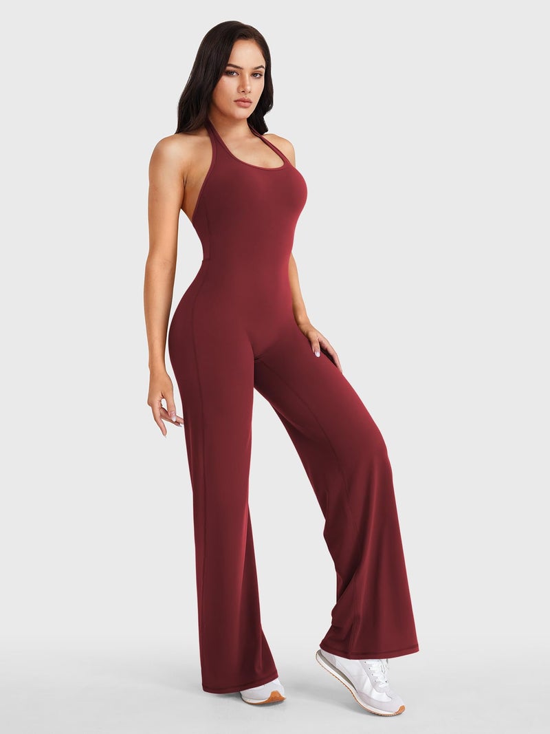 VOYJOY Women Workout Jumpsuit Halter Straight Leggings Jumpsuits Hidden Scrunch One Piece Yoga Gym Adjustable Strap Rompers - Image 3