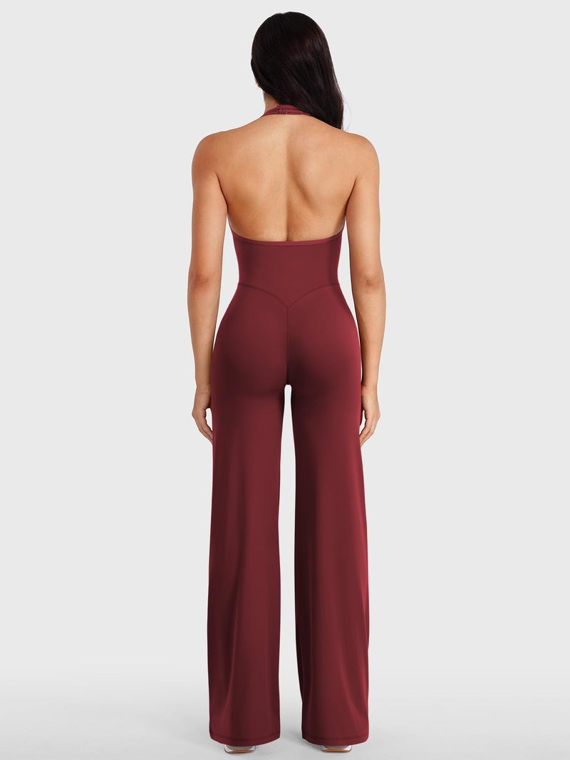 VOYJOY Women Workout Jumpsuit Halter Straight Leggings Jumpsuits Hidden Scrunch One Piece Yoga Gym Adjustable Strap Rompers - Image 4