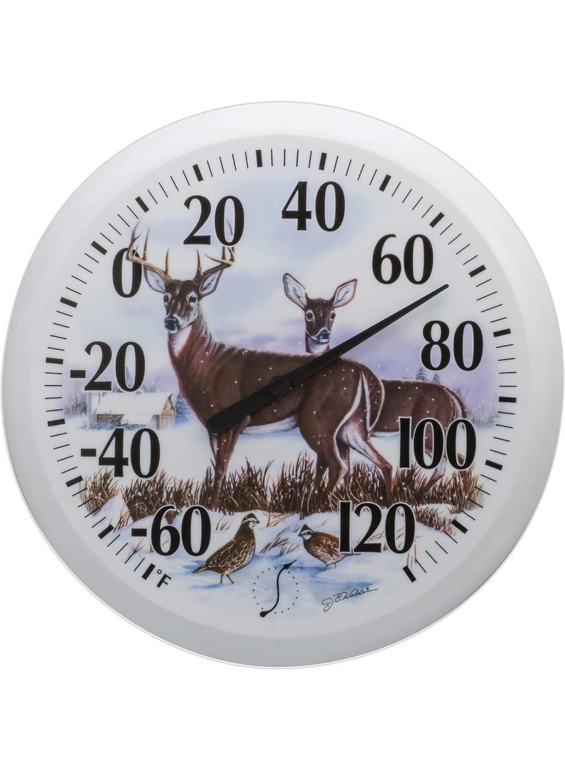 Springfield Indoor Outdoor Thermometer, Wireless Outdoor Thermometer with Large Numbers for Patio, Pool, and Indoor Areas, 13.25-Inch, Winter Deer - Image 1
