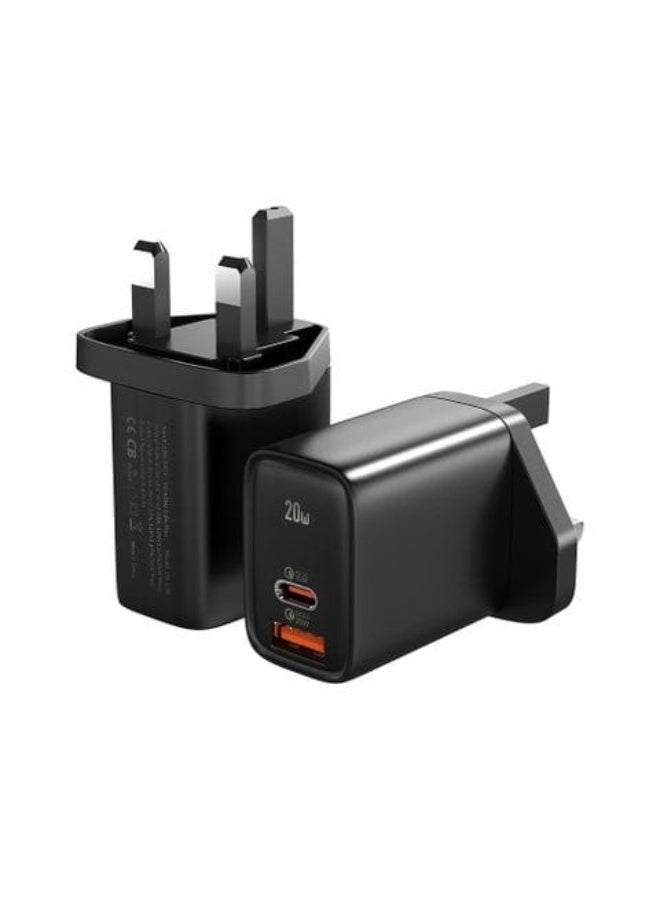 جولتيج شاحن حائط مزدوج المنافذ Goaltage CH01 بقوة 20 واط بتقنية الشحن السريع PD - محول شحن سريع USB-C و USB-A (قابس بريطاني) - Image 2
