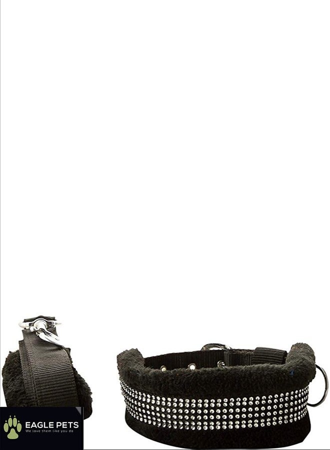 Eagle Pets Dogs Soft Fur Nylon Collar & Leash Set for Puppy Soft Padding Collar & Leash (Black, Medium) - Image 1