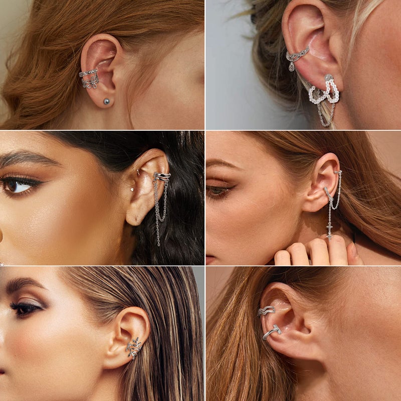 Florideco Ear Cuff Earrings Set for Women Adjustable Fake Earring Cuffs Non Piercing Earring Set Ear Jewelry Set Silver Plated - Image 4