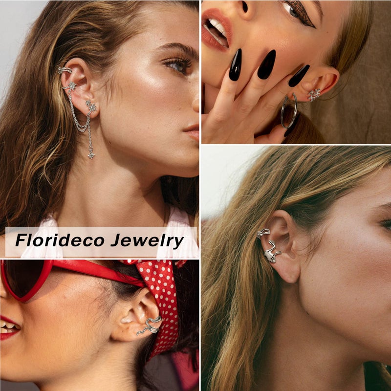 Florideco Ear Cuff Earrings Set for Women Adjustable Fake Earring Cuffs Non Piercing Earring Set Ear Jewelry Set Silver Plated - Image 3