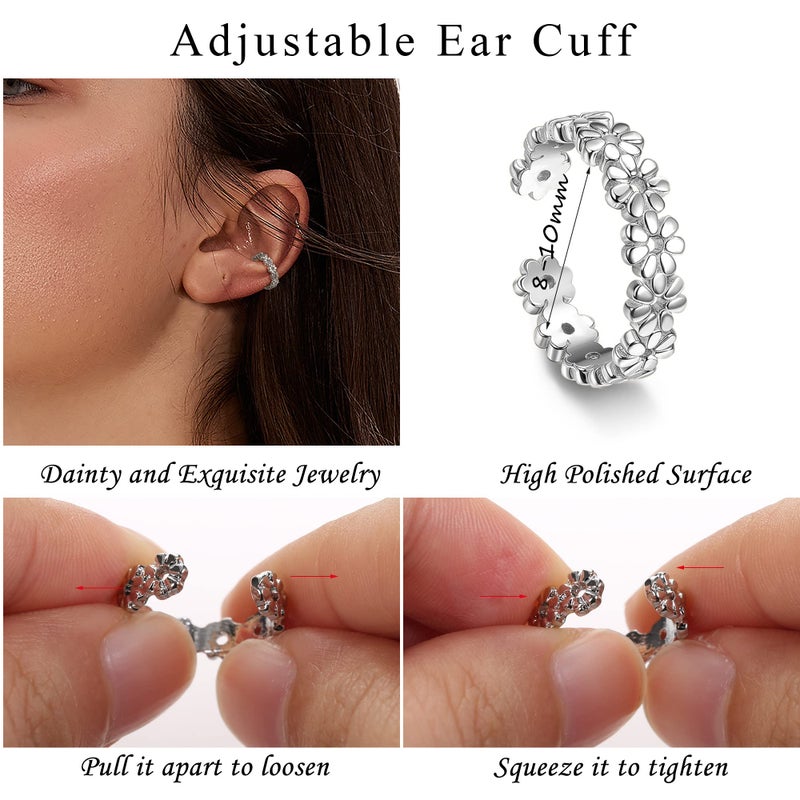 Florideco Ear Cuff Earrings Set for Women Adjustable Fake Earring Cuffs Non Piercing Earring Set Ear Jewelry Set Silver Plated - Image 2