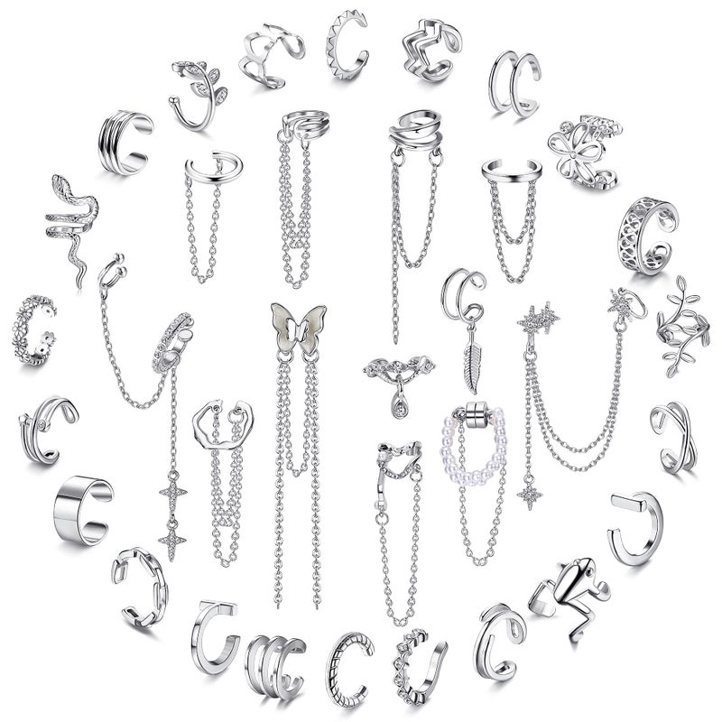 Florideco Ear Cuff Earrings Set for Women Adjustable Fake Earring Cuffs Non Piercing Earring Set Ear Jewelry Set Silver Plated - Image 1