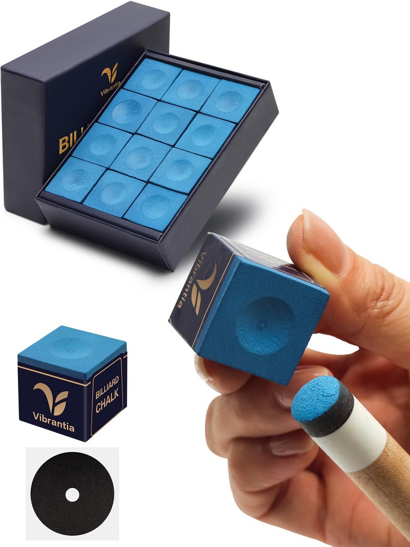 VIBRANTIA Pro Pool Cue Chalk, Tournament Standard Billiard Chalk, 12 Cubes/Box with Travel Storage Box,Low Dust, Super Dense, Suitable for Snooker/Pool/8-Ball - Image 1