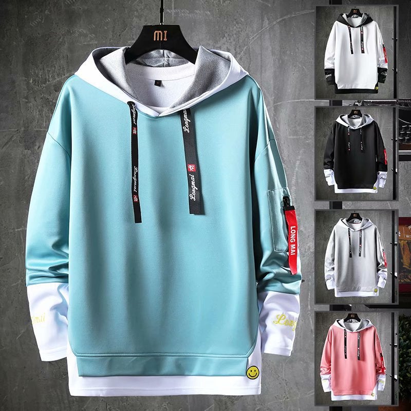 Mens Hooded Sweatshirt Casual Korean Style Autumn White - Image 2