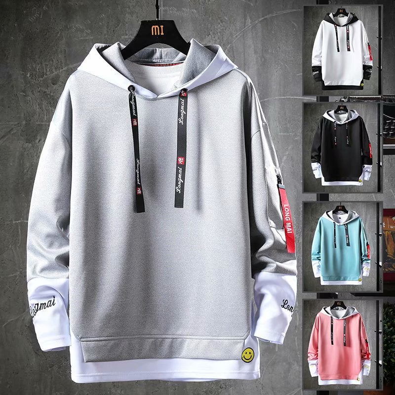 Mens Hooded Sweatshirt Casual Korean Style Autumn White - Image 3