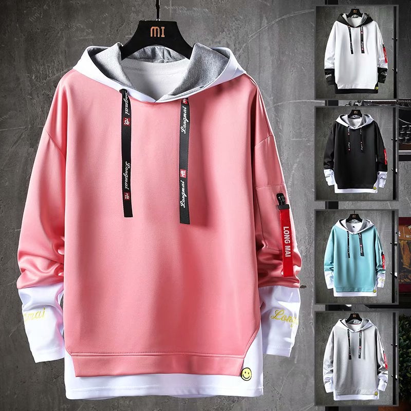 Mens Hooded Sweatshirt Casual Korean Style Autumn White - Image 4