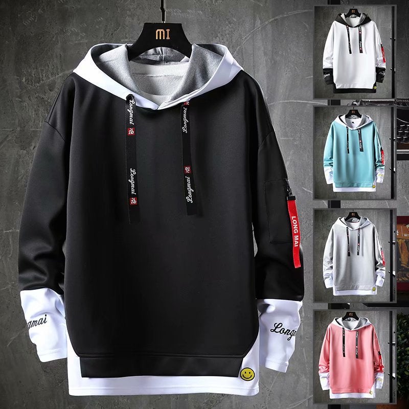 Mens Hooded Sweatshirt Casual Korean Style Autumn White - Image 5