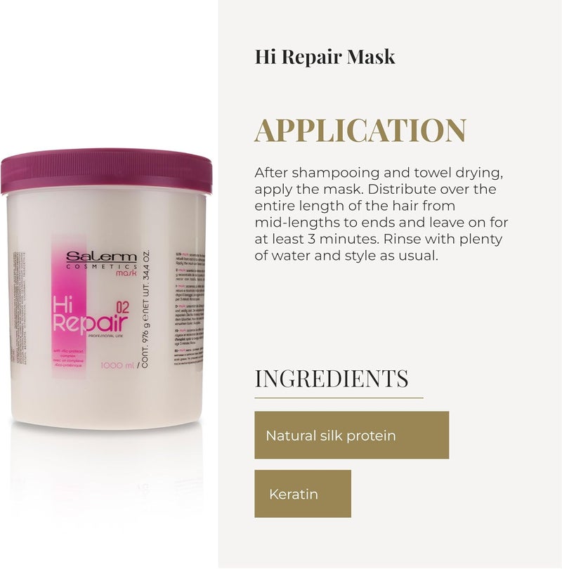 Salerm Hi Repair Mask with Silic Protein Complex 02 - 1000 ml (34.4 oz) - Image 4