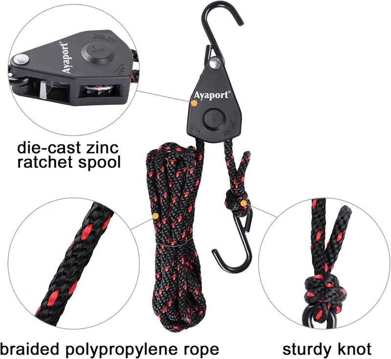 Ayaport Kayak Rope Tie Down Ratchet Straps Bow and Stern Ratcheting Tie Downs Rope Hanger Kayak and Canoe Accessories - Image 2