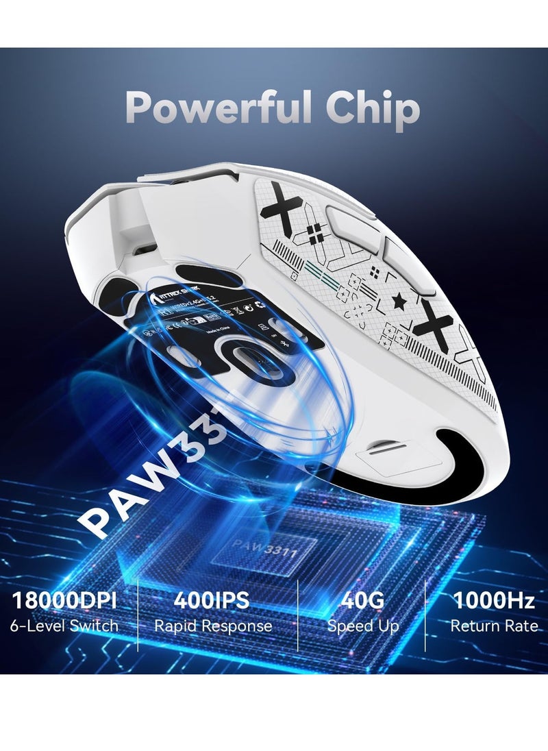 Attack Shark R1 59g Superlight Mouse with Ribbon, Wireless/Wired BT/2.4G Gaming Mouse, 6 DPI Adjustable up to 18000, 65 Hour Battery  - Image 3