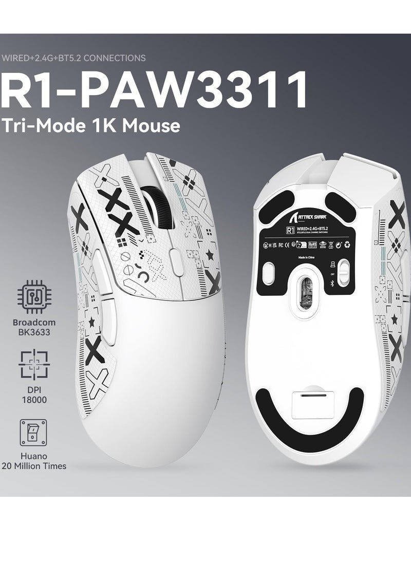 Attack Shark R1 59g Superlight Mouse with Ribbon, Wireless/Wired BT/2.4G Gaming Mouse, 6 DPI Adjustable up to 18000, 65 Hour Battery  - Image 2