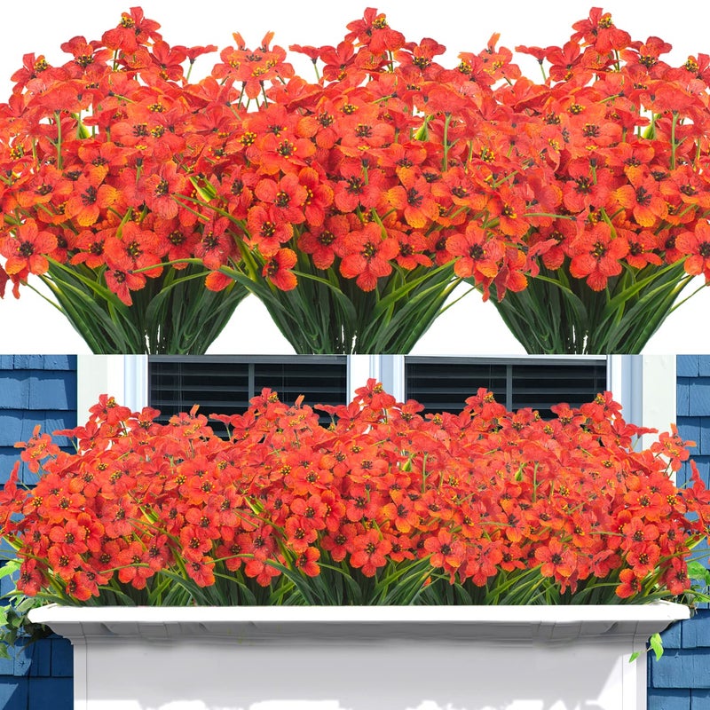 Grunyia 20 Bundles Artificial Flowers Outdoor Indoor UV Resistant Fake Flowers No Fade Faux Plastic Plants Garden Porch Window Box Decoration