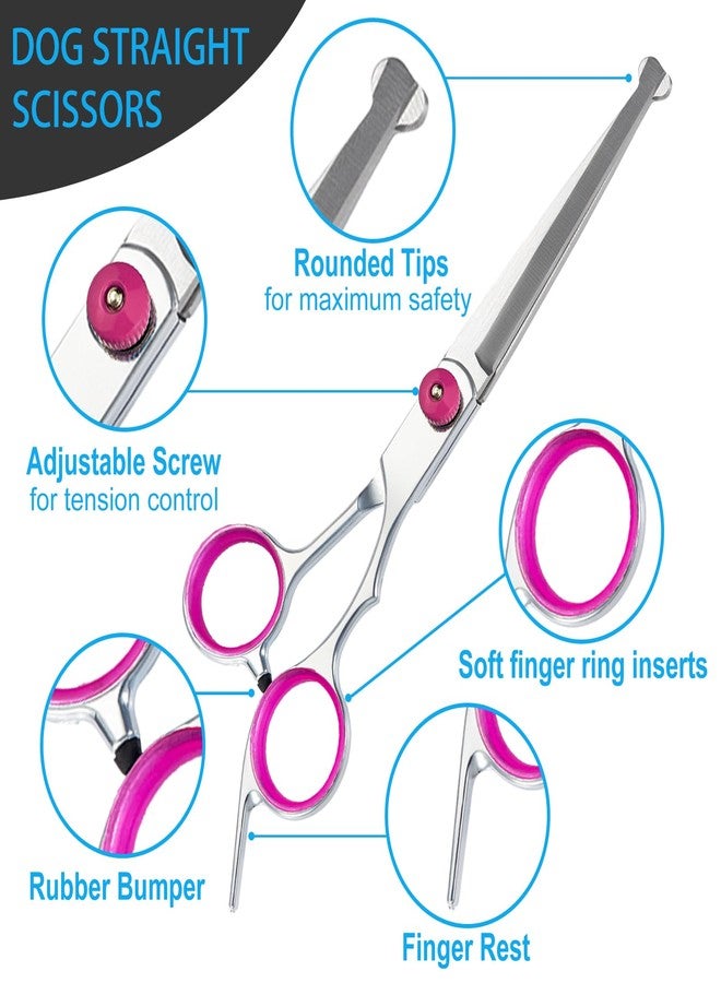 lengnoyp 5 in 1 Premium Dog Grooming Scissors, Professional Dog Scissors for Grooming with Safety Round Tips, Lengnoyp Stainless Steel Thinning Shears, Pet Cat Shears for Grooming Kit, Pink - Image 3