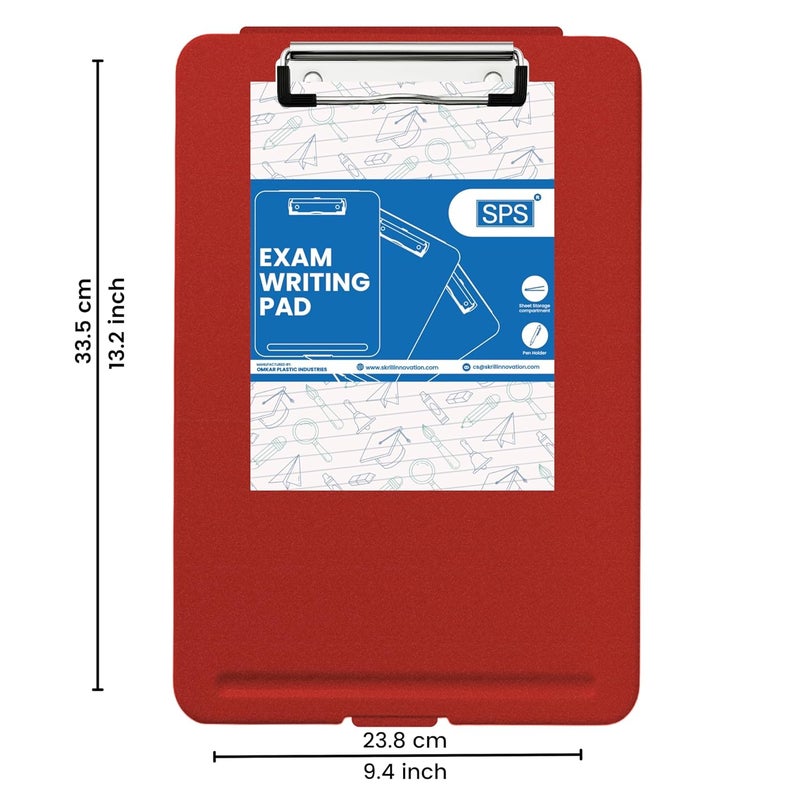 sps Exampad A4 Plastic Clipboard with Built-in Storage and Pen Holder - Ideal for School, Office, Travel - Perfect for Students and Professionals, School and Office - Red - Image 2