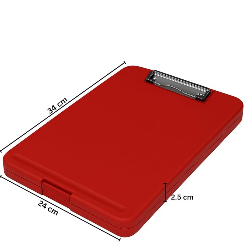 sps Exampad A4 Plastic Clipboard with Built-in Storage and Pen Holder - Ideal for School, Office, Travel - Perfect for Students and Professionals, School and Office - Red - Image 3