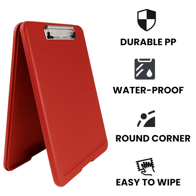 sps Exampad A4 Plastic Clipboard with Built-in Storage and Pen Holder - Ideal for School, Office, Travel - Perfect for Students and Professionals, School and Office - Red - Image 5