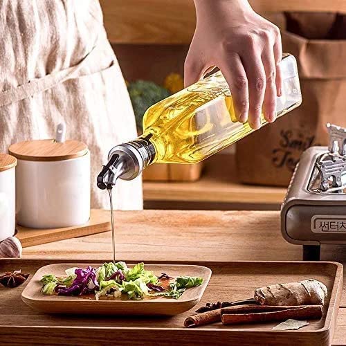 WEZOSHINET Glass Oil Dispenser Bottle for Kitchen Clear Vinegar Cruet Leakproof Airtight cork transparent Cooking Oil Container 500ML pack of 1 - Image 3