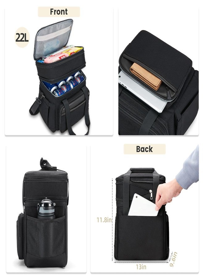 holuxer Insulated Lunch Bag & Lunch Box for Men - Double Deck Reusable Lunch Bag for Women Tote Cooler Bag Leakproof Soft Expandable - Extra Large Lunchbox for Work/Adult/Picnic/Outdoor (Black，22L) - Image 3