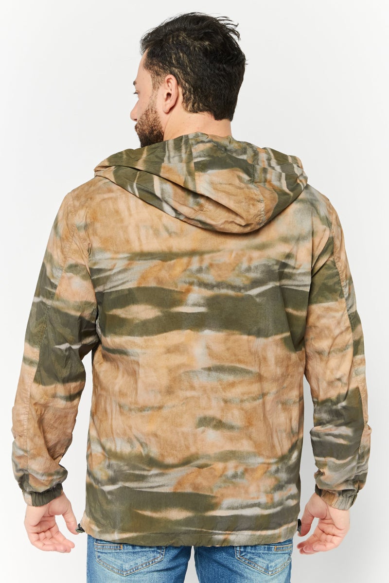 DIESEL Men Hooded Washed Windbreaker Jacket, Olive - Image 4