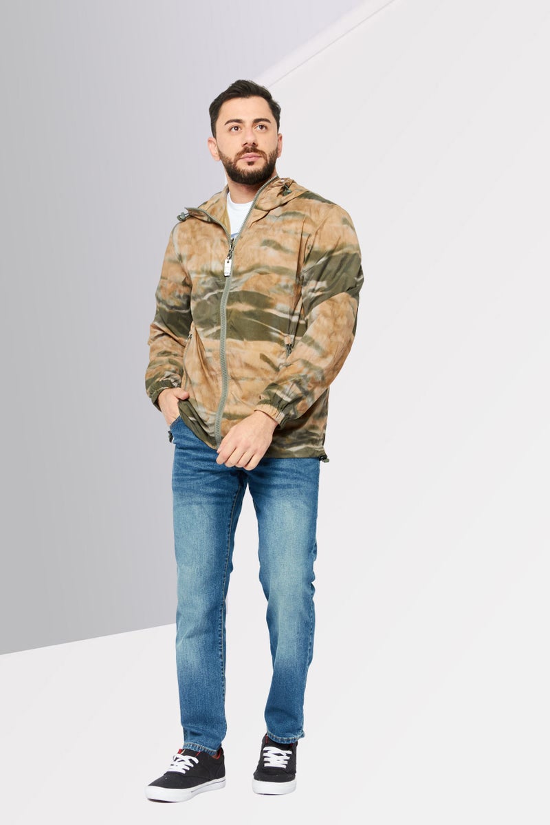 DIESEL Men Hooded Washed Windbreaker Jacket, Olive - Image 2