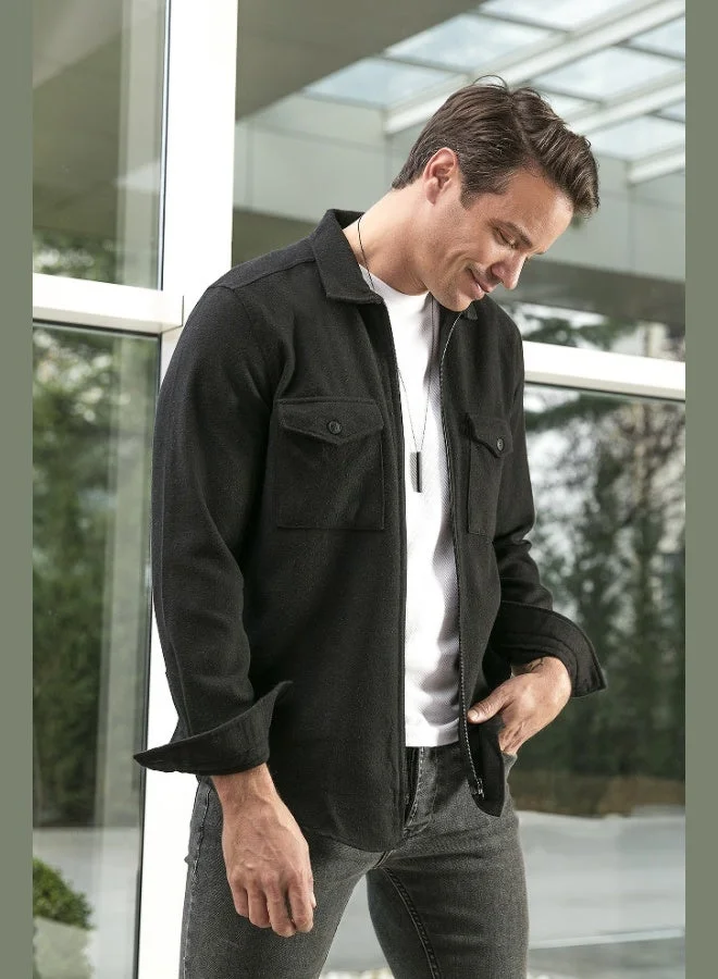 Buratti  Buratti Double Pocket Zippered Slim Fit Winter Shirt Men's SHIRT CF21W112925 for Men | Best Price UAE