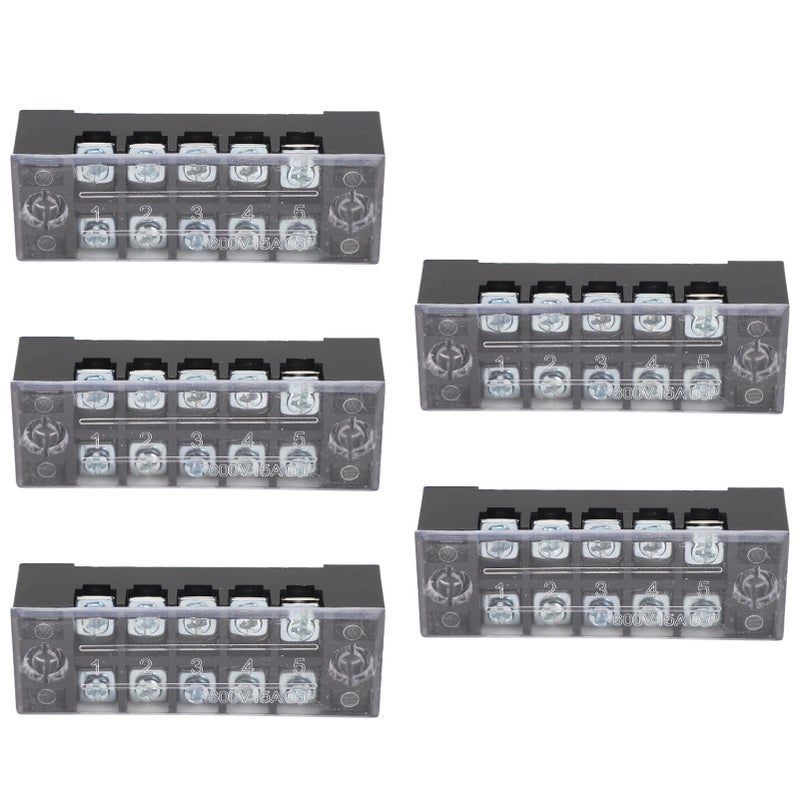 5 Sets Power Distribution Block M3 Screw Terminal 5 Terminals Bus Bar 600V 15A for Automobile Boat - Image 1