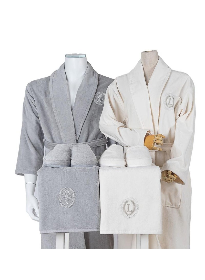 LAMA Home Tekstil Set Bath Robe Grey and Creamy Cables  - Image 1