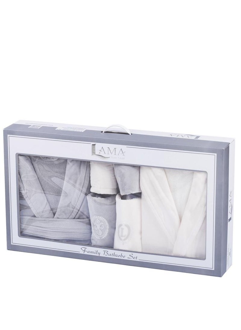 LAMA Home Tekstil Set Bath Robe Grey and Creamy Cables  - Image 3