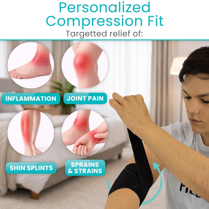 Vive Elastic Knee Wrap - Ankle, Foot, Calf & Wrist Support for Pain Relief - Compression Bandage for Legs, Edema, Weightlifting, Sports, Plantar Fasciitis (One Size) - Image 5