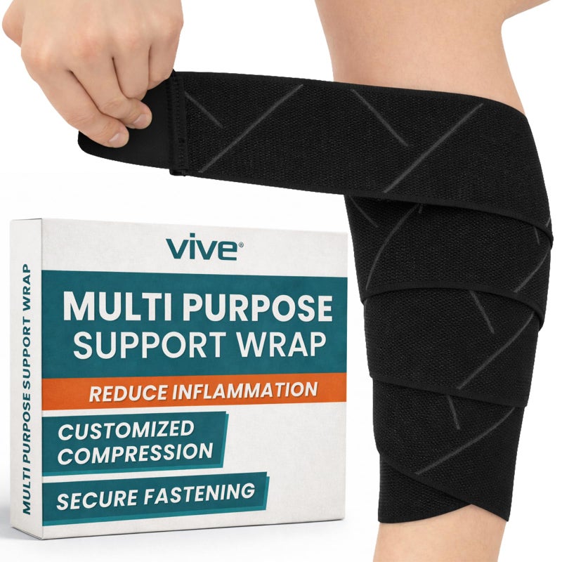 Vive Elastic Knee Wrap - Ankle, Foot, Calf & Wrist Support for Pain Relief - Compression Bandage for Legs, Edema, Weightlifting, Sports, Plantar Fasciitis (One Size) - Image 1